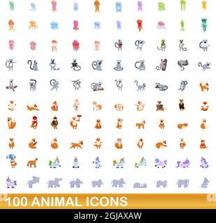 100 icônes d'animaux fixés. Cartoon illustration de 100 icônes animales vector set isolé sur fond blanc Illustration de Vecteur