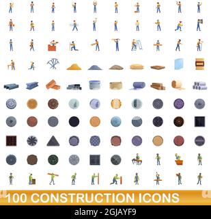 100 icônes construction set. Cartoon illustration de 100 icônes construction vector set isolé sur fond blanc Illustration de Vecteur