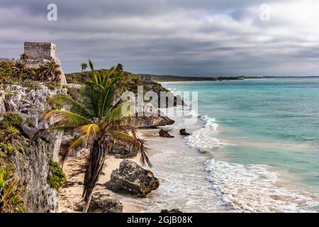 Zone archéologique des ruines de la ville portuaire maya de Tulum, au Mexique Banque D'Images