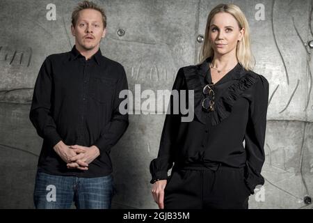 COPENHAGUE 2017-12-06 l'acteur danois Thure Lindhardt et l'actrice suédoise Sofia Helin sont vus lors d'une réunion de presse avant le début de la quatrième saison de la série télévisée danoise-suédoise 'Bron 4' (le pont) à Copenhague. Danemark, mercredi. Foto: Johan Nilsson / TT / Kod 50090 Banque D'Images