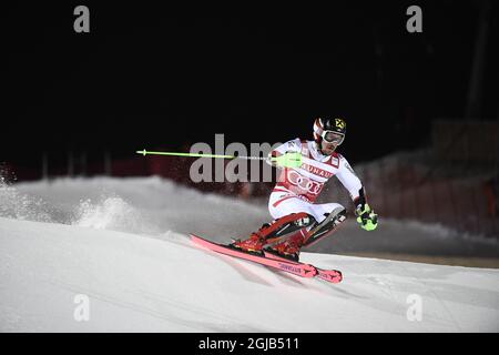 Marcel Hirscher, d'Autriche, en action lors de la compétition de slalom parallèle de la coupe du monde de ski FIS à Hammarbybacken, Stockholm, Suède, le 30 janvier 2018. Photo Pontus Lundahl / TT / code 10050 Banque D'Images