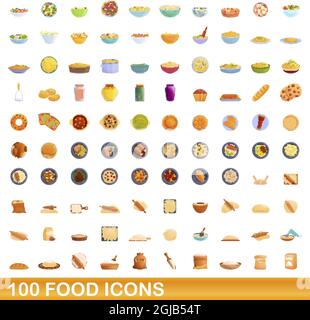 100 food icons set. Cartoon illustration de 100 icônes alimentaire vector set isolé sur fond blanc Illustration de Vecteur