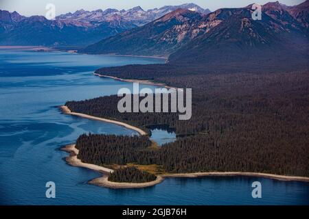 Parc national et réserve du lac Clark, baie de Kachemak, Alaska, paysage aérien et montagnes Banque D'Images