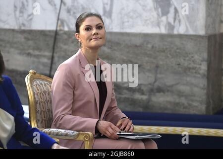STOCKHOLM 2018-04-11 Princesse Victoria de la Couronne lors du Forum mondial de l'enfant au Palais Royal de Stockholm, Suède, mercredi. . Photo Janerik Henriksson / TT Kod 10010 Banque D'Images