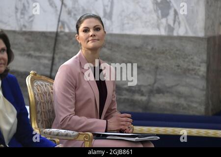STOCKHOLM 2018-04-11 Princesse Victoria de la Couronne lors du Forum mondial de l'enfant au Palais Royal de Stockholm, Suède, mercredi. . Photo Janerik Henriksson / TT Kod 10010 Banque D'Images
