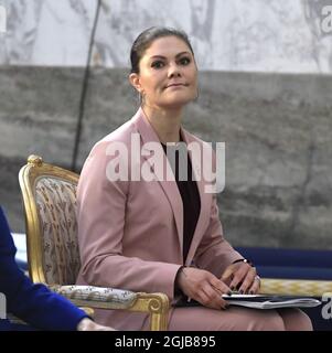 STOCKHOLM 2018-04-11 Princesse Victoria de la Couronne lors du Forum mondial de l'enfant au Palais Royal de Stockholm, Suède, mercredi. . Photo Janerik Henriksson / TT Kod 10010 Banque D'Images