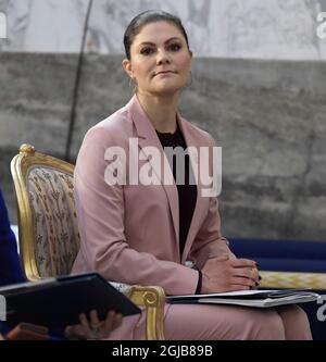 STOCKHOLM 2018-04-11 Princesse Victoria de la Couronne lors du Forum mondial de l'enfant au Palais Royal de Stockholm, Suède, mercredi. . Photo Janerik Henriksson / TT Kod 10010 Banque D'Images