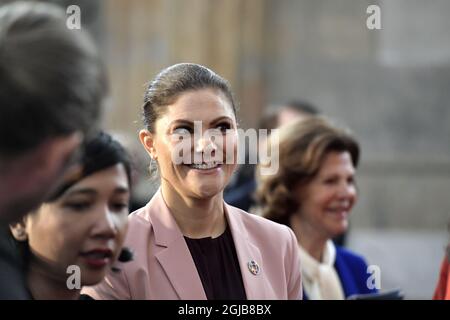 STOCKHOLM 2018-04-11 Princesse Victoria de la Couronne lors du Forum mondial de l'enfant au Palais Royal de Stockholm, Suède, mercredi. . Photo Janerik Henriksson / TT Kod 10010 Banque D'Images