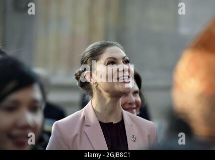 STOCKHOLM 2018-04-11 Princesse Victoria de la Couronne lors du Forum mondial de l'enfant au Palais Royal de Stockholm, Suède, mercredi. . Photo Janerik Henriksson / TT Kod 10010 Banque D'Images
