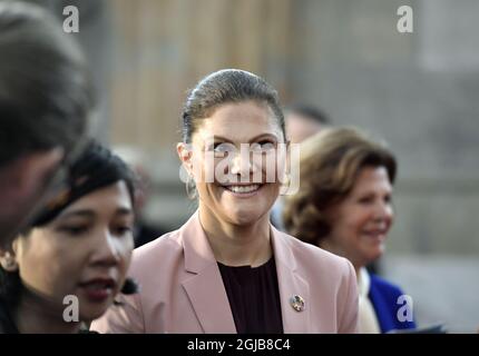 STOCKHOLM 2018-04-11 Princesse Victoria de la Couronne lors du Forum mondial de l'enfant au Palais Royal de Stockholm, Suède, mercredi. . Photo Janerik Henriksson / TT Kod 10010 Banque D'Images