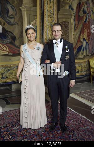 STOCKHOLM 20180531 la princesse Victoria et le prince Daniel arrivent pour un dîner officiel au Palais Royal de Stockholm, en Suède, le 31 mai 2018. Photo: Jessica Gow / TT / Kod 10070 Banque D'Images