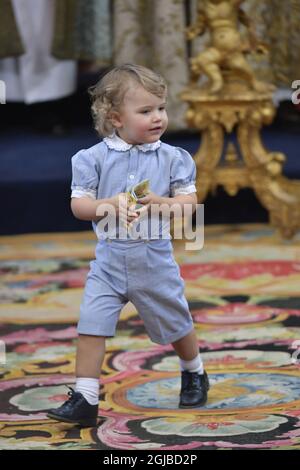 STOCKHOLM 20180608 Prince Alexander dans l'église du Palais Drottningholm, Suède vendredi, pendant le baptême de la princesse Madeleine et de la fille de Chris O’Neill, la princesse Adrienne Foto: Jonas Ekstromer / TT Kod 10030 Banque D'Images