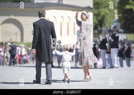 STOCKHOLM 20180608 Prince Daniel, Prince Oscar et Princesse Victoria pendant le baptême de la princesse Madeleine et de la fille de Chris O’Neill, la princesse Adrienne Foto: Henrik Montgomery / TT Kod 10060 Banque D'Images