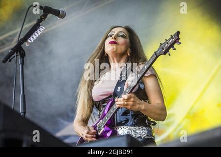 SOLVESBORG 20180608 le groupe américain Madame X se produit lors du Festival du Rocher de Suède à Norje, à l'extérieur de Solvesborg, dans le sud de la Suède, le 08 juin 2018. Photo: Claudio Bresciani / TT / code 10090 Banque D'Images