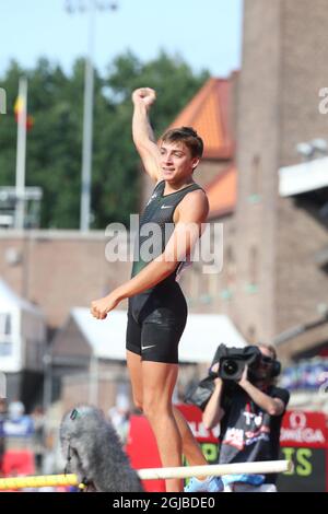 Armand Dupantis de Suède réagit lors de l'épreuve de la voûte polaire masculine lors de la réunion de l'IAAF Diamond League 2018 au stade olympique de Stockholm, en Suède, le 10 juin 2018. Photo: Soren Andersson / TT / code1037 Banque D'Images