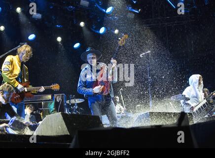 GOTEBORG 2018-08-11 le groupe canadien Arcade Fire se produit au festival musical Way Out West à Göteborg, Suède le 11 août 2018. Photo Thomas Johansson / TT / Kod 9200 Banque D'Images