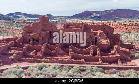 États-Unis, Arizona. Vue sur l'ancienne demeure du monument national de Wupatki. Banque D'Images