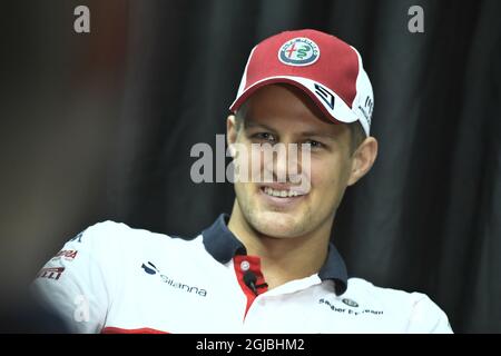 STOCKHOLM 20180918 pilote suédois de Formule 1 Marcus Ericsson de Sauber F1 Team lors d'une conférence de presse à Stockholm, Suède, le 18 septembre 2018. Photo: Claudio Bresciani / TT / code 10090 Banque D'Images