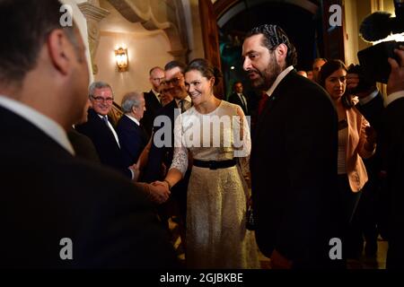 BEYROUTH 20181017 la Couronne suédoise la princesse Victoria rencontre mercredi le Premier ministre libanais Saad Hariri à Beyrouth. Le couple Crown Princess effectue une visite de cinq jours en Jordanie et à Libanon. Photo: Jonas Ekstromer / TT / code 10030 Banque D'Images