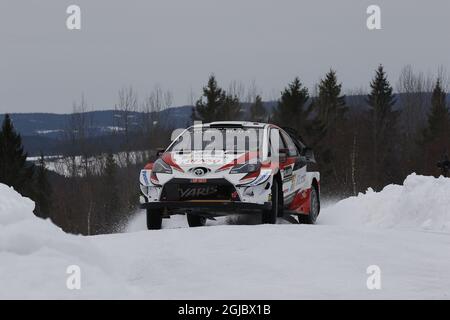 Kris Meeke GBR et Sebastian Marshall GBR. Dans Toyota Yaris WRC pendant le deuxième jour du deuxième tour du Championnat du monde de rallye de la FIA, Rally Sweden 2019, en Suède, 15 février 2019. Photo: Micke Fransson/TT/Kod 61460 Banque D'Images