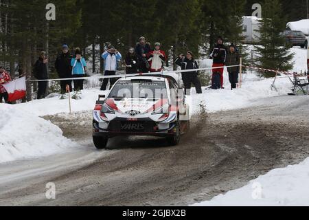 Kris Meeke et Sebastian Marshall GBR dans Toyota Yaris WRC pendant le deuxième jour du deuxième tour du Championnat du monde de rallye de la FIA, Rally Sweden 2019, en Suède, 15 février 2019. Photo: Micke Fransson/TT/Kod 61460 Banque D'Images