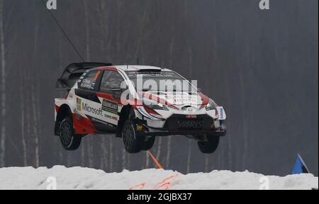 OTT Tanak est/Martin Jarveoja est, Toyota Yaris WRC à l'étape spéciale 10 au cours du jour 3 du deuxième tour du Championnat du monde de rallye FIA, Rally Sweden 2019, en Suède, 156 février 2019. Photo: Micke Fransson/TT Kod 61460 Banque D'Images