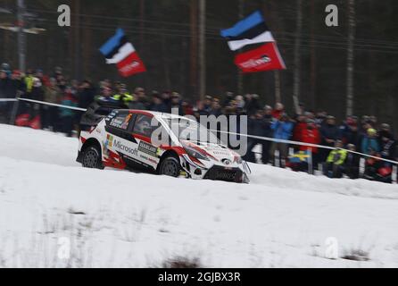 Kris Meeke GBR/Sebastian Marshall GBR, Toyota Yaris WRC à l'étape spéciale 13 au cours du jour 3 du deuxième tour du Championnat du monde de rallye FIA, Rally Sweden 2019, en Suède, 156 février 2019. Photo: Micke Fransson/TT Kod 61460 Banque D'Images