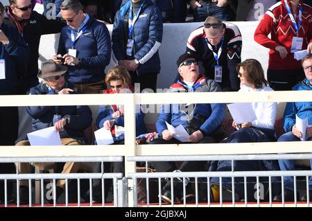 Le roi Carl Gustaf et la reine Silvia de Suède et le roi Harald et la reine Sonja de Norvège sont vus aux Championnats du monde de ski à Seefeld, Autriche, le mardi 26 février 2019. Foto Fredrik Sandberg / TT Kod 10080 Banque D'Images