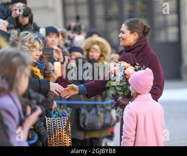 Crown Princess Victoria pendant les célébrations de la journée du nom de Victoria à la cour du palais royal de Stockholm Suède le mardi 12 mars 2019 Foto: Fredrik Sandberg / TT Kod 10080 Banque D'Images