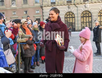 Crown Princess Victoria pendant les célébrations de la journée du nom de Victoria à la cour du palais royal de Stockholm Suède le mardi 12 mars 2019 Foto: Fredrik Sandberg / TT Kod 10080 Banque D'Images