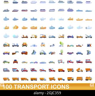 100 icônes de transport. Cartoon illustration de 100 icônes de transport vector set isolé sur fond blanc Illustration de Vecteur