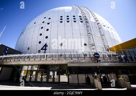 Un extérieur de l'Ericsson Globe Arena à Stockholm, en Suède, le 22 juin 2019. Le Comité International Olympique (CIO) élira à Lausanne, Suisse, le 24 juin 2019, la ville hôte des Jeux Olympiques d'hiver de 2026. Les deux villes hôtes restantes dans le processus électoral sont Stockholm-Are, Suède, et Milan–Cortina d'Ampezzo, Italie. Photo Erik Simander / TT Kod 11720 Banque D'Images