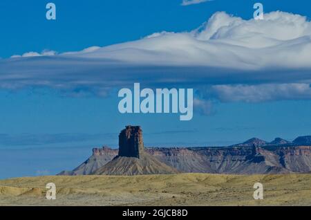 États-Unis, Colorado. Centre d'accueil du parc tribal d'Ute, Chimney Rock. Banque D'Images