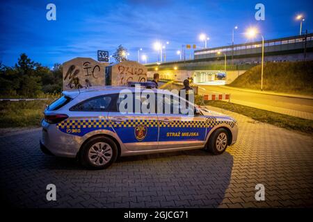 Barrière de police le mauvais fonctionnement de la station d'épuration de Varsovie contamine la rivière Vistule, Varsovie, Pologne, 2019-09-03 (c) HANSSON KRISTER / Aftonbladet / TT * * * EXPRESSEN OUT * * * AFTONBLADET / 3950 Banque D'Images