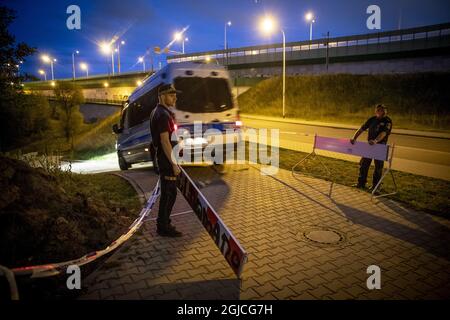 Barrière de police le mauvais fonctionnement de la station d'épuration de Varsovie contamine la rivière Vistule, Varsovie, Pologne, 2019-09-03 (c) HANSSON KRISTER / Aftonbladet / TT * * * EXPRESSEN OUT * * * AFTONBLADET / 3950 Banque D'Images