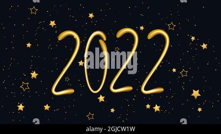 2022 Bonne Année. Inscription 3D dorée brillante et réaliste 2022. Illustration vectorielle de Noël de nombres métalliques dorés. Idéal pour le design nouvel an p Illustration de Vecteur