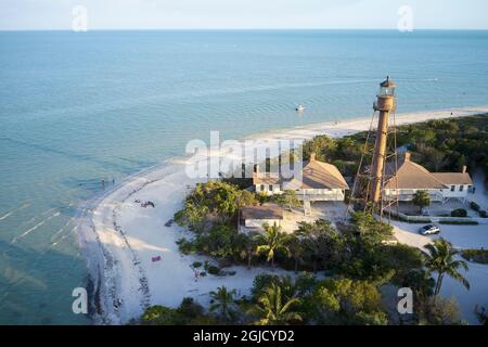 La lumière de Sanibel Island ou la lumière de point Ybel était l'un des premiers phares de la côte du golfe de Floride au nord de Key West et du Dry Tortugas. La nuit Banque D'Images