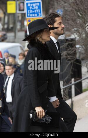 Princesse Sofia et prince Carl Philip lors des funérailles de Dagmar von Arbin dans l'église Oscars dans le centre de Stockholm, Suède le mardi 4 février 2020 photo Johan Jeppsson / TT Kod 2551 Banque D'Images