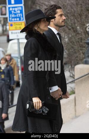 La princesse Sofia et le prince Carl Philip lors des funérailles de Dagmar von Arbin dans l'église Oscars au centre de Stockholm, Suède, le mardi 4 février 2020 (c) Johan Jeppsson / TT Kod 2551 Banque D'Images