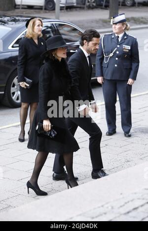 Princesse Sofia et prince Carl Philip lors des funérailles de Dagmar von Arbin dans l'église Oscars dans le centre de Stockholm, Suède le mardi 4 février 2020 photo Patrik Osterberg / TT Kod 2857 Banque D'Images