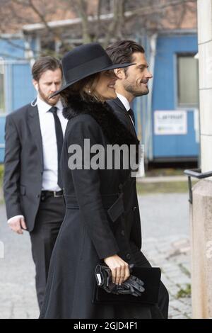 Princesse Sofia et prince Carl Philip lors des funérailles de Dagmar von Arbin dans l'église Oscars dans le centre de Stockholm, Suède le mardi 4 février 2020 photo Johan Jeppsson / TT Kod 2551 Banque D'Images