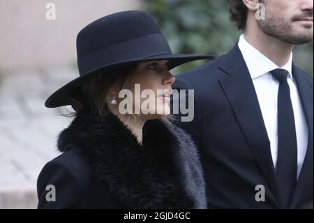 Princesse Sofia lors des funérailles de Dagmar von Arbin dans l'église Oscars dans le centre de Stockholm, Suède le mardi 4 février 2020 photo Patrik Osterberg / TT Kod 2857 Banque D'Images