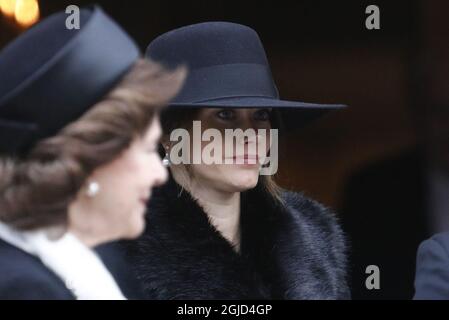 La reine Silvia et la princesse Sofia lors des funérailles de Dagmar von Arbin dans l'église Oscars dans le centre de Stockholm, Suède le mardi 4 février 2020 photo Patrik Osterberg / TT Kod 2857 Banque D'Images