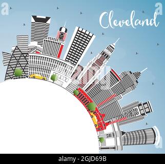 Cleveland Ohio City Skyline avec les bâtiments couleur, Blue Sky et Copy Space. Illustration vectorielle. Cleveland USA Cityscape avec des sites touristiques. Illustration de Vecteur