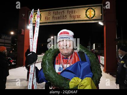 MORA 2020-02-24 un vétéran de la course de ski de Vasalopp, âgé de 86 ans, Borje Karlsson, a fait sa 60ème course de ski de Vasalopp le 24 février 2020. Vasaloppet est de 90 kilomètres de long. Poto Patrik C Osterberg / TT Kod 2857 Banque D'Images