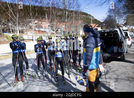 L'équipe suédoise de biathlon s'entraîne à Ostersund (Suède), le 12 mai 2020. Photo: Pontus Lundahl / TT code 10050 Banque D'Images