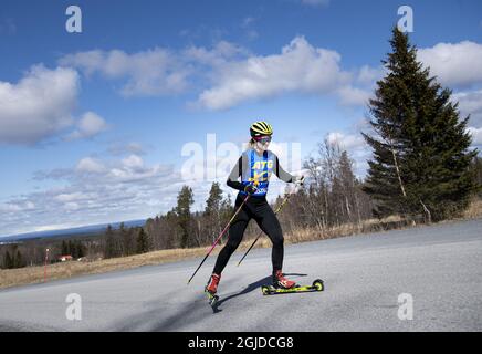 Mona Brorsson dans l'équipe suédoise de biathlon qui s'entraîne sur des motomarines à Ostersund (Suède), le 12 mai 2020. Photo: Pontus Lundahl / TT code 10050 Banque D'Images