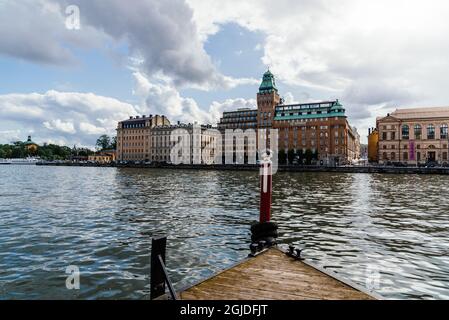 Stockholm, Suède - 9 août 2019 : bord de mer de la ville avec l'hôtel Radisson Collection Banque D'Images