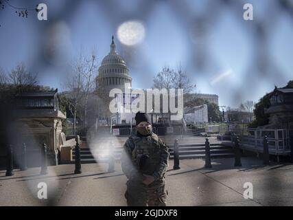 Les derniers jours de Donald Trump à Washington DC, États-Unis, le 13 janvier 2021. La sécurité a été renforcée avant l'inauguration de Joe Biden après la tempête du Capitole des États-Unis au début du mois. Photo: Peter Wixtrom / Aftonbladet / TT code 2512 Banque D'Images