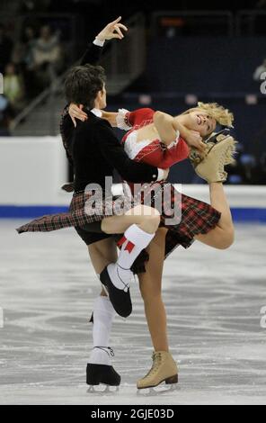 En Grande-Bretagne, Sinead Kerr et John Kerr exécutent leur routine de danse originale des Championnats du monde de patinage artistique à Göteborg, en Suède. Banque D'Images